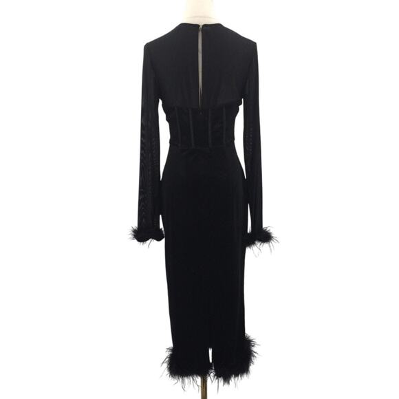 LULUS SZ L Sensational Situation Black Velvet Feather Bustier Midi Dress NWT 0B5 - Picture 4 of 12